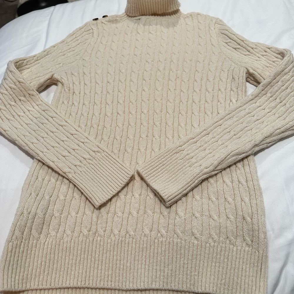 Superdry Cable Knit Turtleneck Sweater Cream Size 10